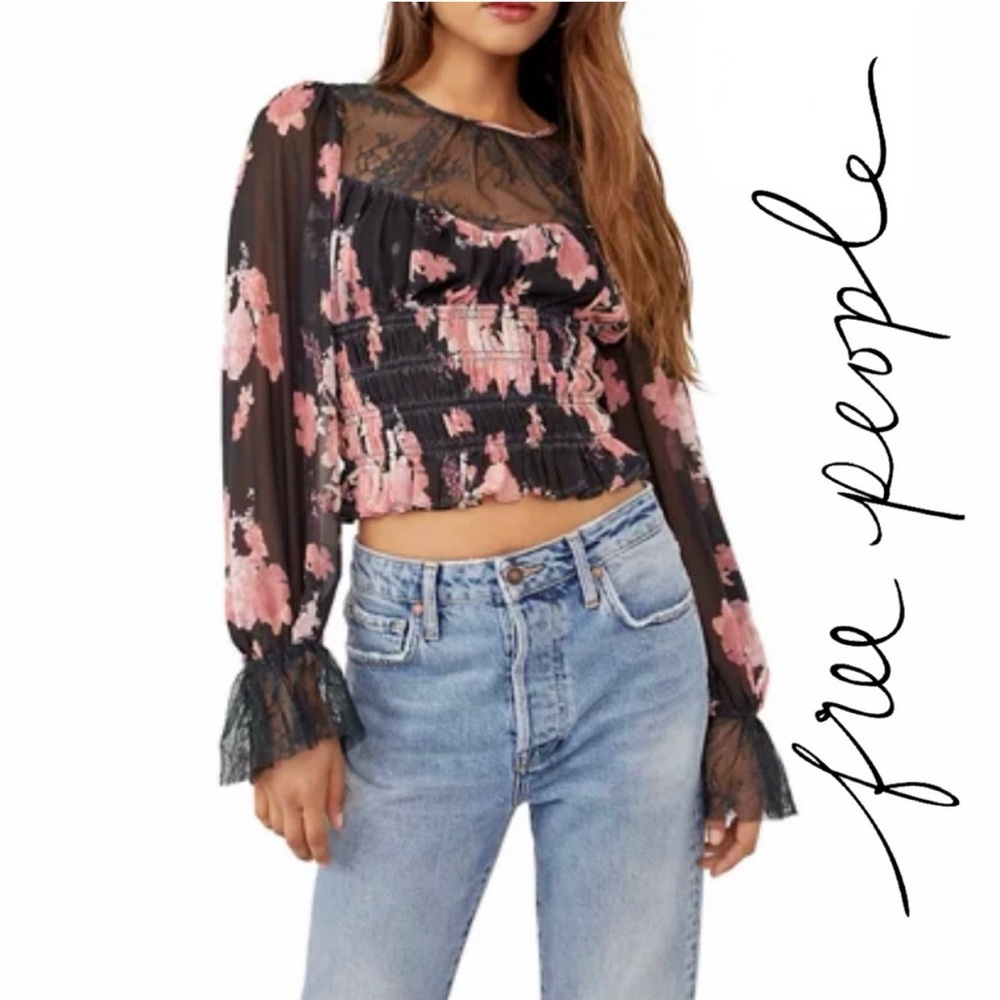 Free People Black and Pink Lace top
